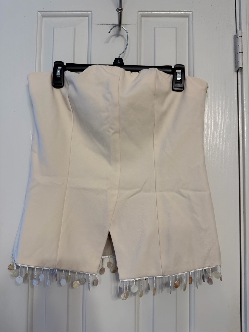 Cream Strapless beaded shell trimmed strapless top